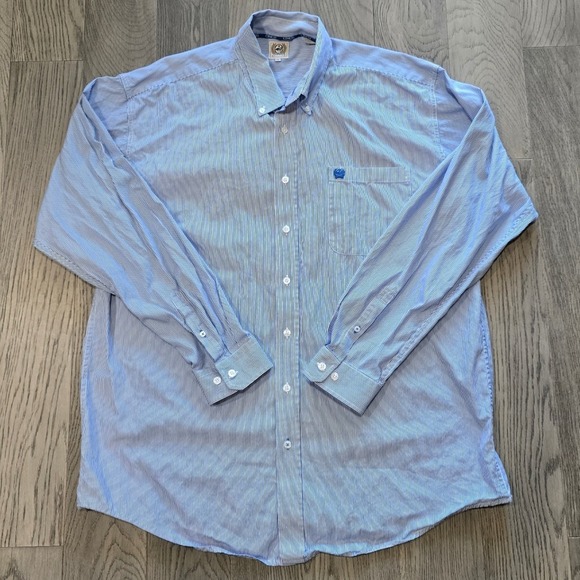 Cinch Pinstripe Long Sleeve Button Down Shirt Size Blue White Men's XL Western - Picture 2 of 10